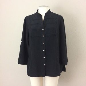 Black Military Style Button Down Shirt